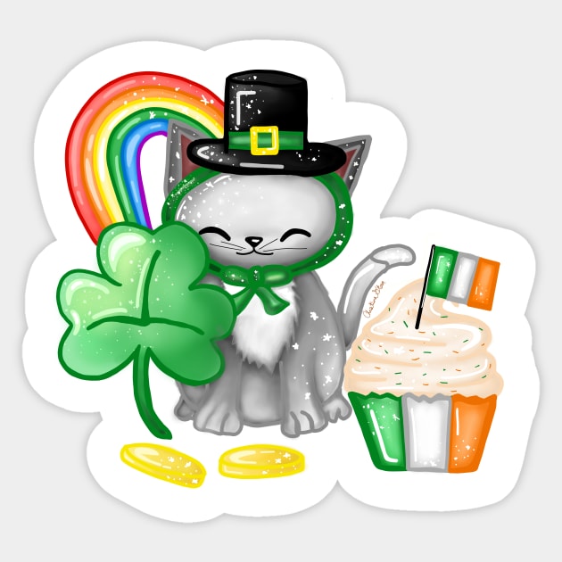 St. Patrick's Day Cat Sticker by Custom Baubles & Designs